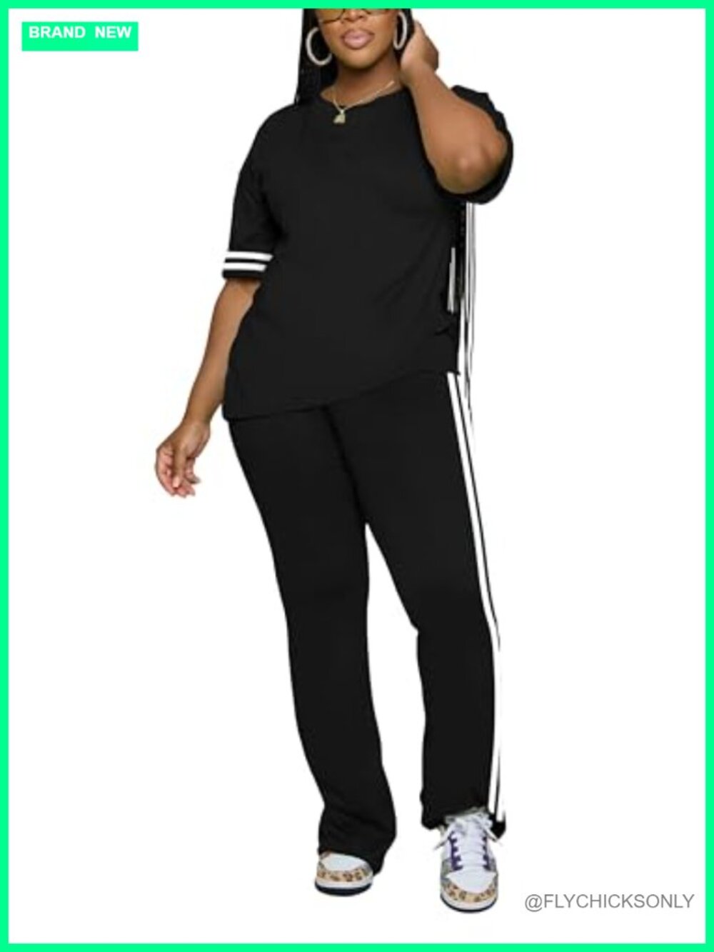 Women's 2 Piece Tracksuit Lounge Set with Striped Flare Pants - Picture 3 of 6